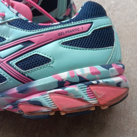 Asics Gel-Frantic 7 running shoe t3a6q sky blue hot pink navy women's Size 10 #A - Picture 8 of 9